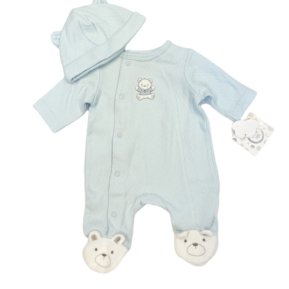 LITTLE ME Infant Boy's Cute Bear Footie & Hat Set NWT - Picture 2 of 2